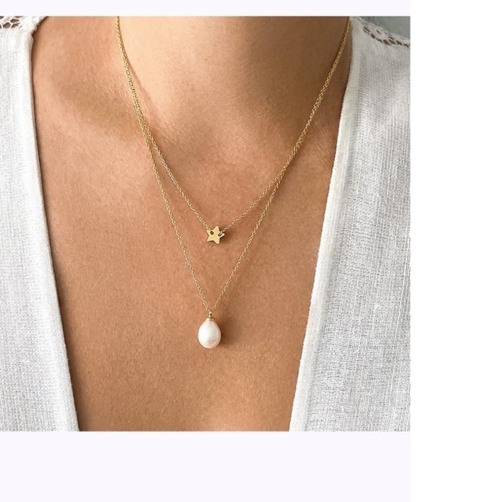 Plated Star & Baroque Pearl Layered Necklace